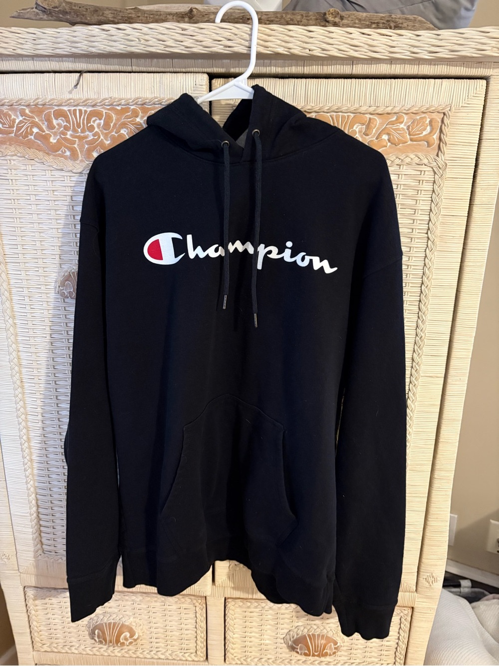 Champion Black Crewneck Hoodie with White & Red Logo